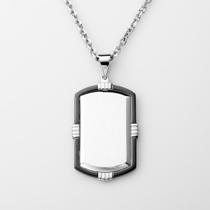 Stainless Steel Two-Tone Black Plated Dog Tag Pendant Men